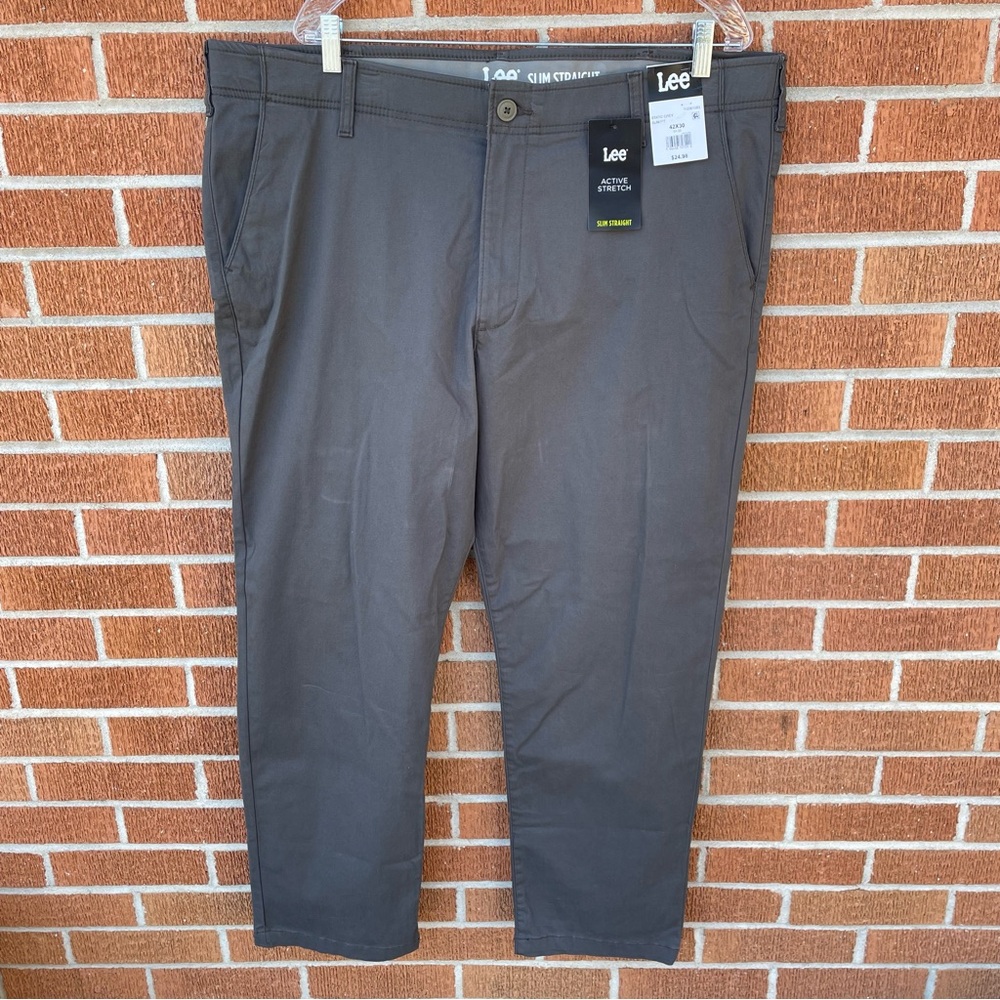 Lee Mens Active Stretch 42 x 30 Slim Straight Pants Gray Motion Flex Waistband